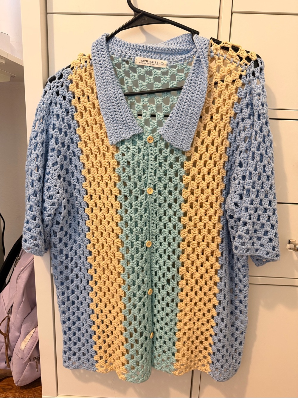12th Tribe Crochet Button Shirt - Light Blue, Cream, Mint